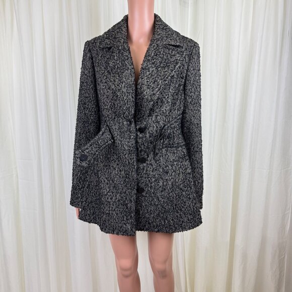 Jessica Simpson Boucle Wool Blend Fit Flare Bell Sleeve Coat Jacket Sz MD Black - Picture 12 of 17